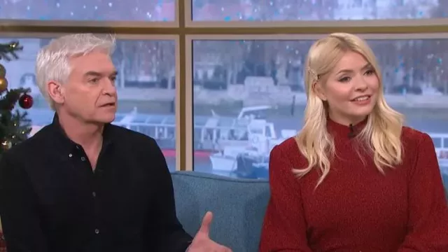 Franks London The Kerry Mini Sparkle Dress worn by Holly Willoughby as seen in This Morning on December 9, 2022