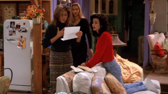 Printed 70s Boho Long Skirt worn by Rachel Green (Jennifer Aniston) as seen in Friends TV show (S01E18)