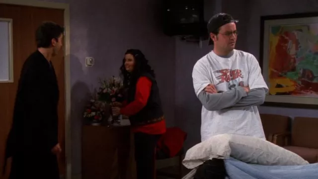 Speed Racer T-Shirt In White worn by Chandler Bing (Matthew Perry) as seen in Friends (S06E16)