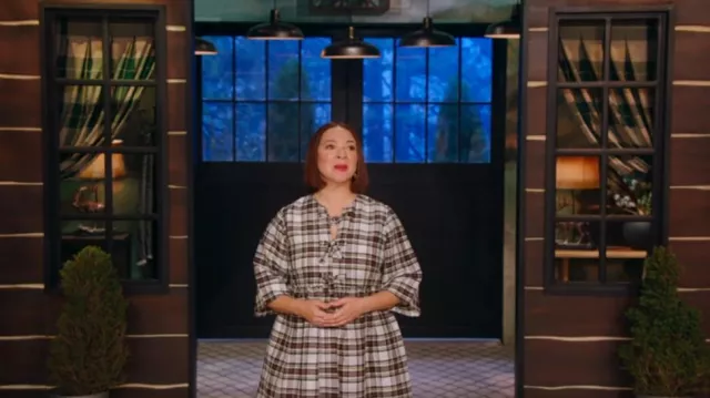 Mini-robe en soie en lin à carreaux Ganni portée par Maya Rudolph dans Baking It (S02E01)