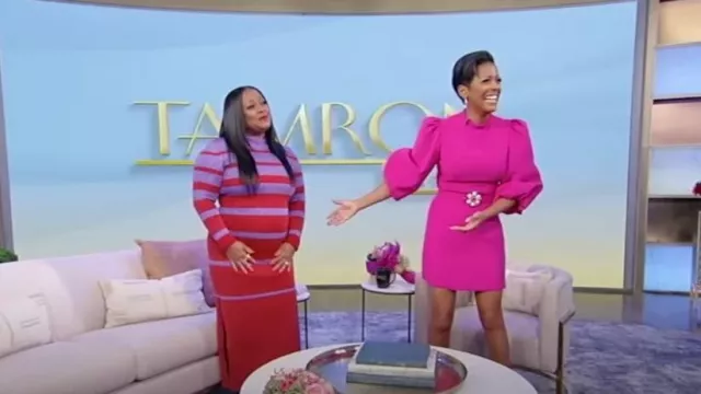 Paco Rabanne Metallic Stripe Knit High-Neck Maxi Dress worn by  Keshia Knight as seen in Tamron Hall on December 1, 2022