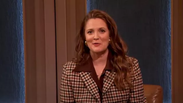Carolina Herrera Checked Wool Jacquard Tailored Jacket worn by Drew Barrymore as seen in The Drew Barrymore Show on November 29, 2022