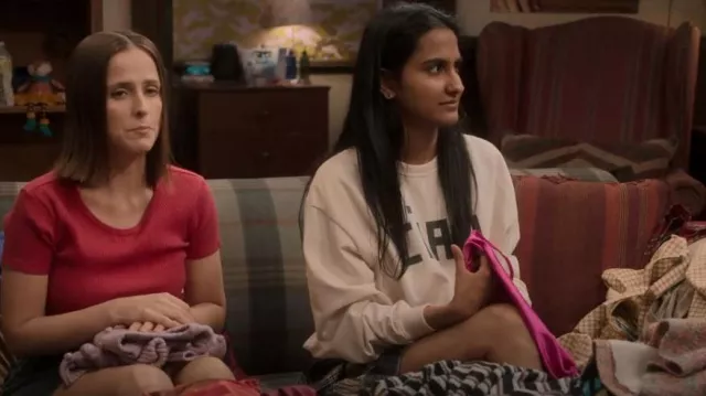 Clare V Ciao Oversized Sweatshirt worn by Bela Malhotra (Amrit Kaur) as seen in The Sex Lives of College Girls (S02E09)