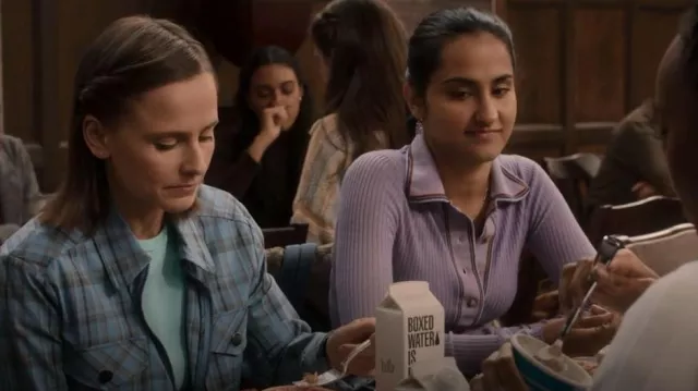 Acne Studios Contrast-trim long-sleeved Polo worn by Bela Malhotra (Amrit Kaur) as seen in The Sex Lives of College Girls (S02E10)