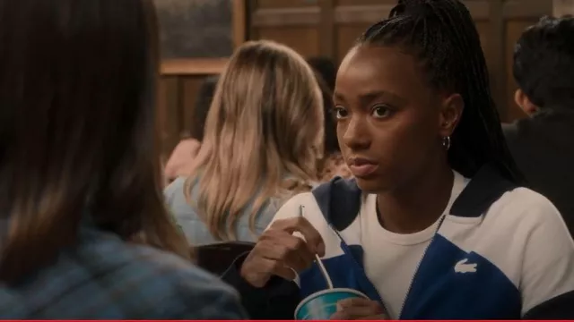 Lacoste Colorblock Full Zip Cropped Hooded Sweatshirt worn by Whitney Chase (Alyah Chanelle Scott) as seen in The Sex Lives of College Girls (S02E10)