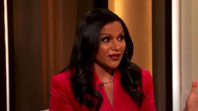 A.L.C. Declan Double-Breasted Velvet Blazer worn by Mindy Kaling as seen in The Drew Barrymore Show on December 8, 2022
