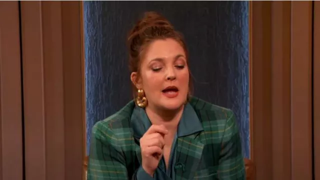 Kate Spade Greenhouse Plaid Blazer worn by Drew Barrymore as seen in The Drew Barrymore Show on December 12, 2022