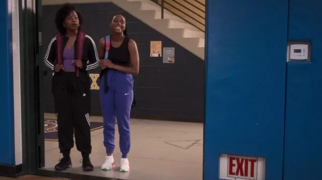 Adidas Black tracksuit worn by Willow (Renika Williams) as seen in The Sex Lives of College Girls TV show (S02E09)