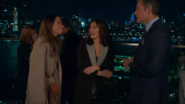 Alexander McQueen Double Breasted Donegal Coat worn by Quinn Tyler (Laura Benanti) as seen in Younger (S07E03)