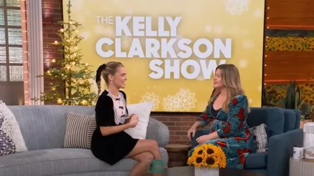 Saloni Cherie Mini Dress worn by Zoey Deutch as seen in The Kelly Clarkson Show on December 7, 2022