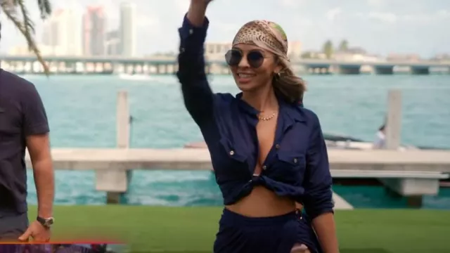 Melissa Odabash Robyn Navy Shirt worn by Nicole Martin as seen in The Real Housewives of Miami (S05E04)