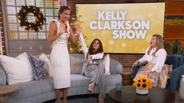 Jacquemus Crema Textured Cotton-blend Midi Dress worn by Lisette Olivera as seen in The Kelly Clarkson Show on December 9, 2022