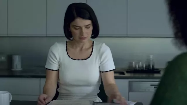 Sandro Bali Scalloped Knit Tee worn by Adele (Eve Hewson) as seen in Behind Her Eyes (S01E05)