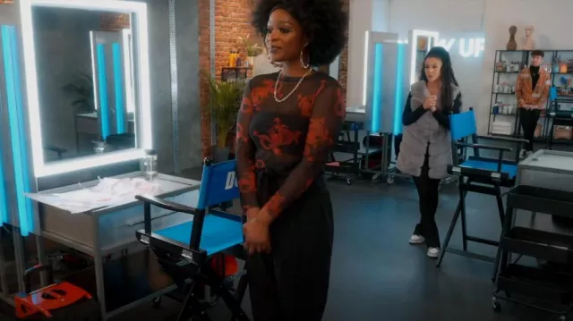 Pretty Little Thing Red Dragon Mesh Top worn by Dolli Okoriko as seen in Glow Up: Britain's Next Make-Up Star (S03E04)