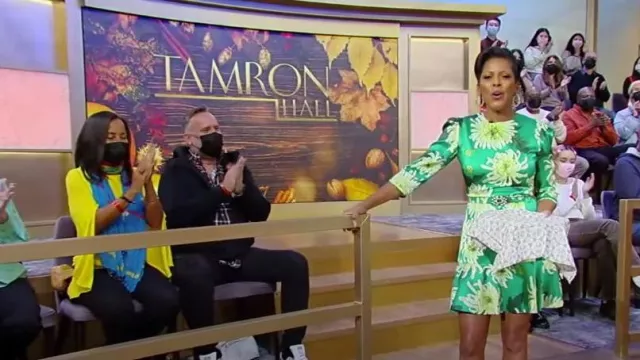 Andrew GN Embellished Belted Floral-print silk-satin Mini Dress worn by Tamron Hall as seen in Tamron Hall Show on November 23, 2022