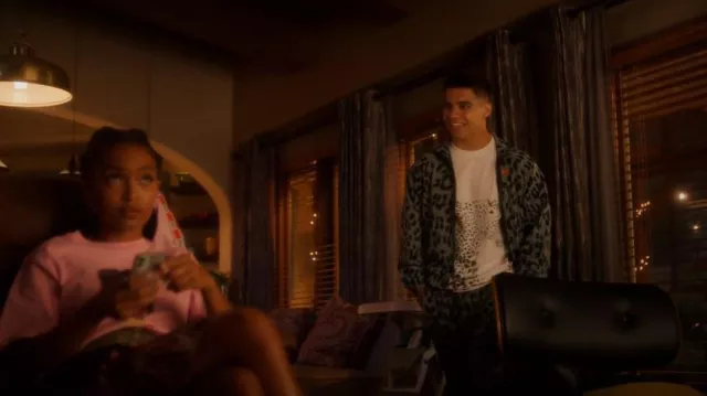 PS Paul Smith Leopard Graphic Tee worn by Vivek Shah (Jordan Buhat) as seen in grown-ish (S04E13)