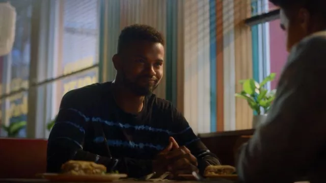 ATM Anthony Thomas Melillo Cotton Tie Dyed Stripe Destroyed Long Sleeve Tee worn by Aaron Jackson (Trevor Jackson) as seen in grown-ish (S04E12)