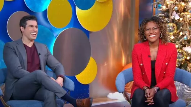 Zara Textured Double Breasted Blazer worn by Janai Norman as seen in Good Morning America on  December 28, 2022