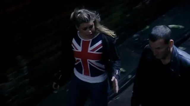 Sol Union Jack Flag T-shirt worn by Rose Tyler (Billie Piper) as seen in Doctor Who (S01E09)