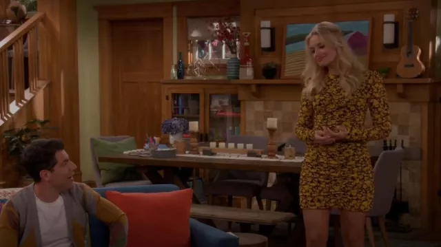 Ganni Ruched Mini Dress worn by Gemma Johnson (Beth Behrs) as seen in The Neighborhood (S04E05)
