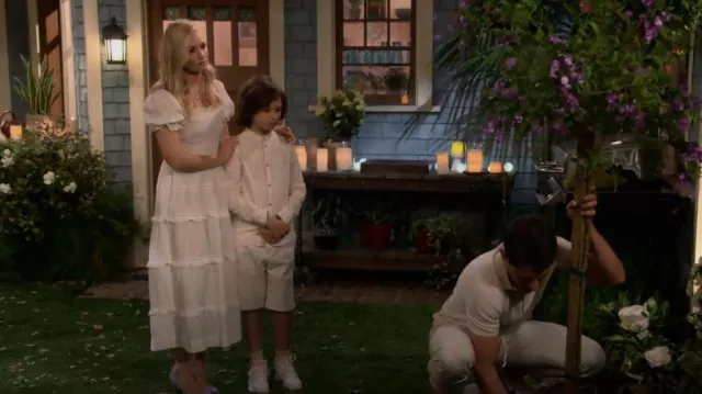 The Great The Scallop Savanna Dress worn by Gemma Johnson (Beth Behrs) as seen in The Neighborhood (S04E04)