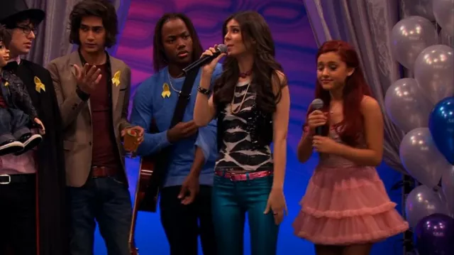 7 for all Mankind Skinny in Liquid Metallic Teal. worn by Tori Vega (Victoria Justice) as seen in Victorious (S04E04)