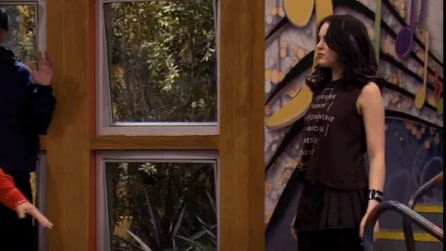 Urban Outfitters Truly Madly Deeply French Cross Text Muscle Tank Top worn by Jade West (Elizabeth Gillies) as seen in Victorious (S04E08)