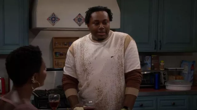 A Tiziano Kent COlorblock Sweatshirt worn by Marty Butler (Marcel Spears) as seen in The Neighborhood (S04E11)