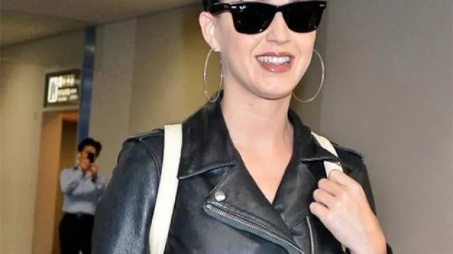 Leather Biker Jacket worn by Katy Perry arriving in Japan at Narita Intertational Airport on October 30, 2013