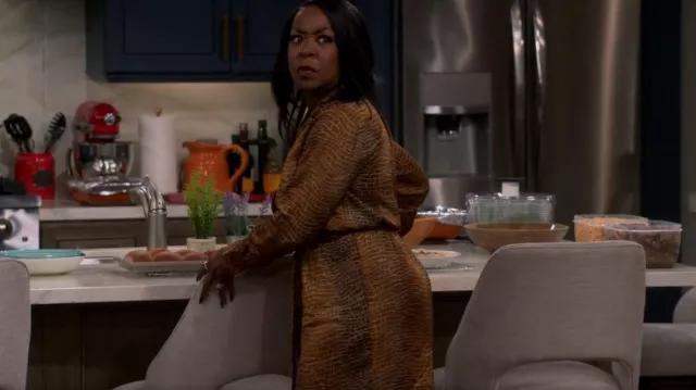 Robe Reiss Emile portée par Tina Butler (Tichina Arnold) vue dans The Neighborhood (S04E16)