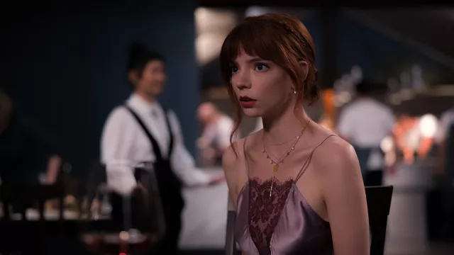 Fleur du Mal Lace and silk dress worn by Margot (Anya Taylor-Joy) as seen in The Menu movie outfits