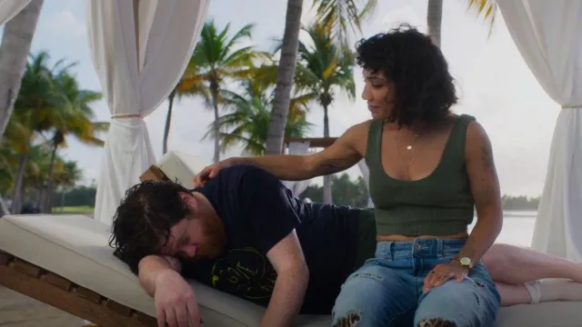 International Concepts High Rise Ripped Leopard Boyfriend Jeans worn by Jasika Nicole as seen in Fantasy Island (S02E01)