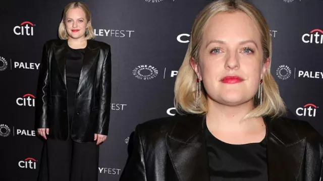 Leather Blazer worn by Elisabeth Moss in the red carpet for the show’s PaleyFest panel on October 10, 2022 in New York City