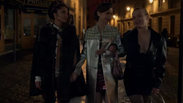 Prada Re Edition 2000 Embellished Shoulder Bag worn by Emily Cooper (Lily Collins) as seen in Emily in Paris (S02E01)