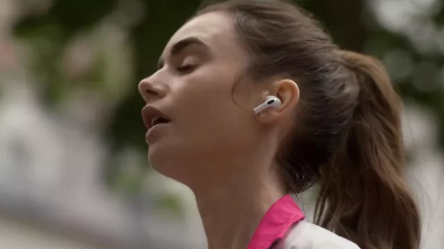 Apple AirPods Pro used by Emily Cooper (Lily Collins) as seen in Emily in Paris (S02E01)