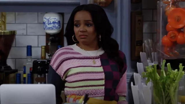 BP Mix Pattern Crewneck Sweater worn by Randi (Kyla Pratt) as seen in Call Me Kat (S03E10)