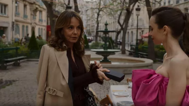 Valentino Cotton Gabardine Trench worn by Sylvie Grateau (Philippine Leroy-Beaulieu) as seen in Emily in Paris (S02E03)