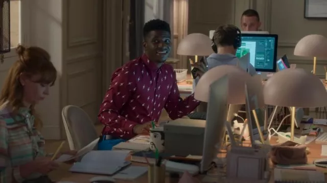 Asos Slim Fit Lightning All Over Print Shirt worn by Julien (Samuel Arnold) as seen in Emily in Paris (S02E04)