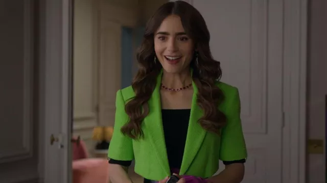 Zara Textured Cropped Blazer worn by Emily Cooper (Lily Collins) as seen in Emily in Paris (S02E06)