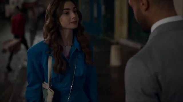 Marine Serre Shaped Cropped Bomber Jacket worn by Emily Cooper (Lily Collins) as seen in Emily in Paris (S02E06)