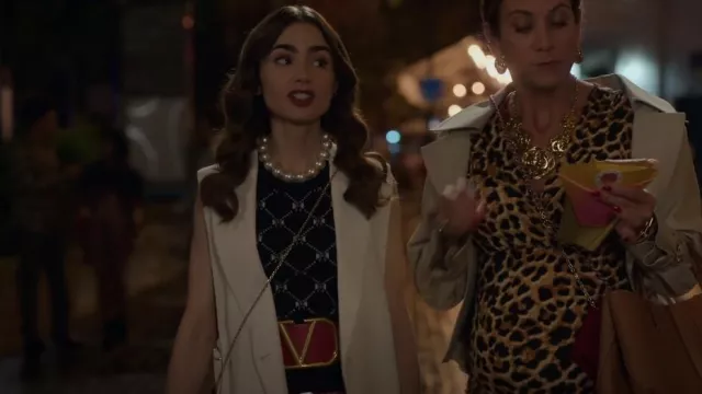 Maje Milla Jacquard Bow Knit Shell worn by Emily Cooper (Lily Collins) as seen in Emily in Paris (S02E09)