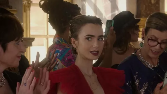 Tana Chung Diamante Earrings worn by Emily Cooper (Lily Collins) as seen in Emily in Paris (S02E10)