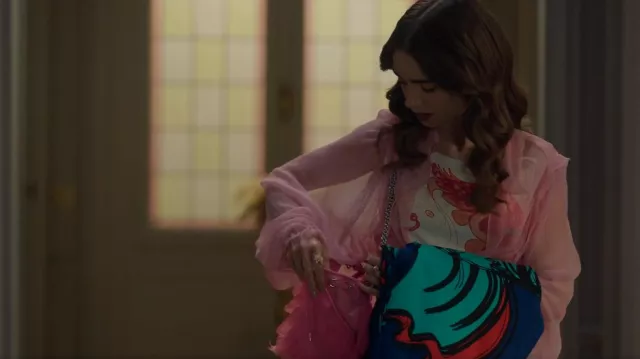 Christian Louboutin Marie Jane Tulle Bucket Bag worn by Emily Cooper (Lily Collins) as seen in Emily in Paris (S02E10)