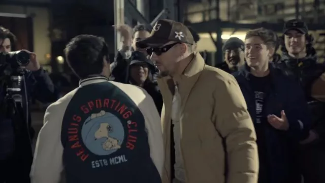 The beige Sandro down jacket worn by Mister V in the YouTube video Who has the best daronnes?