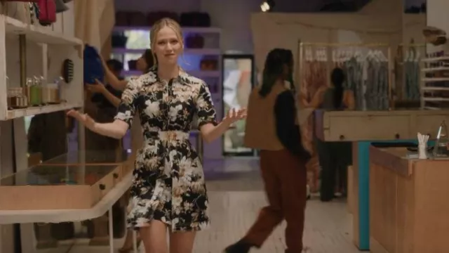 Oscar de la Renta Belted Floral-Print Faille Mini Dress worn by Jessica Bradley (Johanna Braddy) as seen in Gossip Girl (S02E08)