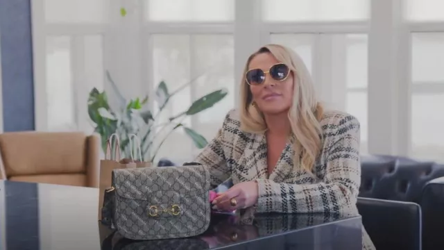Gucci Supreme Monogram Logo Print Horsebit 1955 Shoulder Bag worn by Heather Gay as seen in The Real Housewives of Salt Lake City (S03E13)
