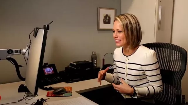 Talbots Charming Cardigan in Mariner Stripe worn by Dylan Dreyer as seen in Today on January 12, 2023