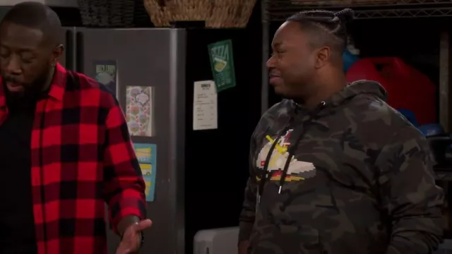 8-Bit by Mostly Heard Rarely Seen Camo Sneaker Graphic Hoodie worn by Marty Butler (Marcel Spears) as seen in The Neighborhood (S05E10)