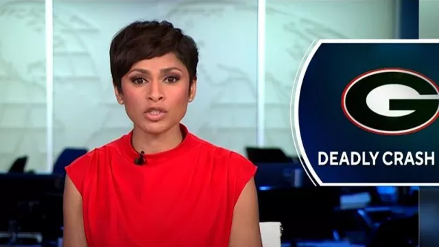 Express Draped Mock Neck Midi Dress worn by Jericka Duncan as seen in CBS Evening News on January 15, 2023