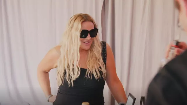 Lulus Toulouse Black Oversized Sunglasses worn by Heather Gay as seen in The Real Housewives of Salt Lake City (S03E14)